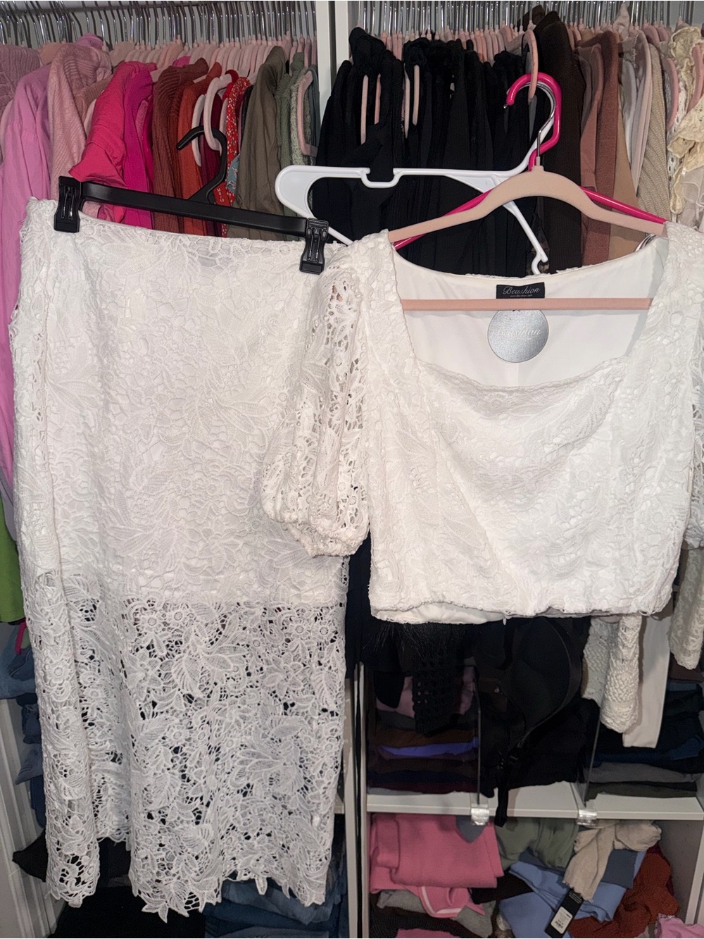 White Lace Two-Piece Skirt Set - Women's
